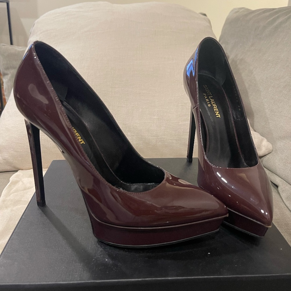 Saint Laurent Dark Burgundy Patent Heels